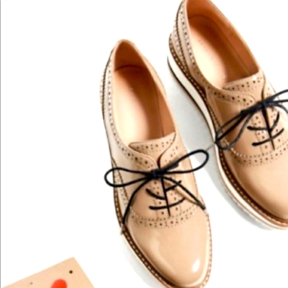Zara Woman Oxford Platform Shoes Beige